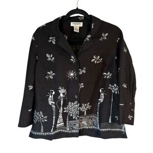 Easy Spirit African Print Embroidered Women’s Linen Silk Blend Boxy Top Size S